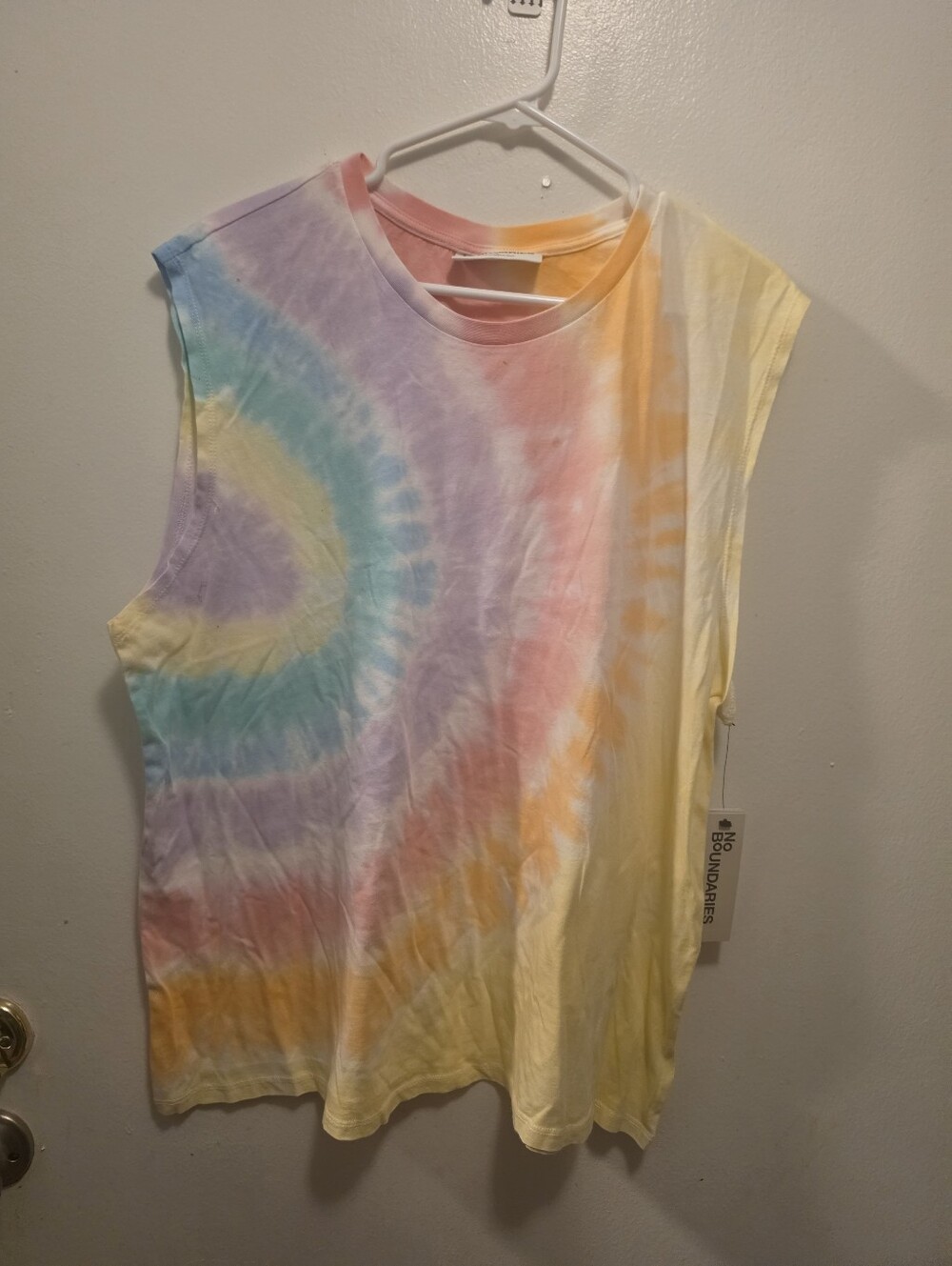 No Boundaries Pastel Tie-Dye Muscle Tee in Pink, Purple, Blue, Yellow, Cream